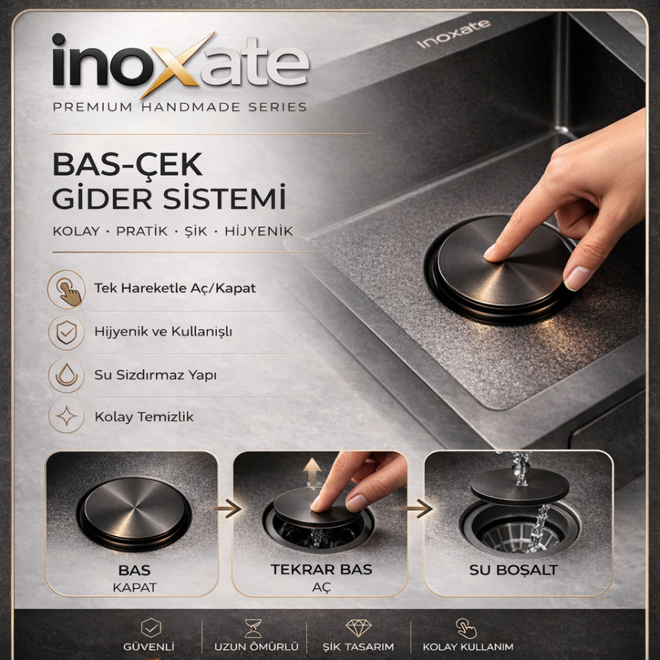 INOXATE El Yapımı Krom Çelik Mutfak Evyesi