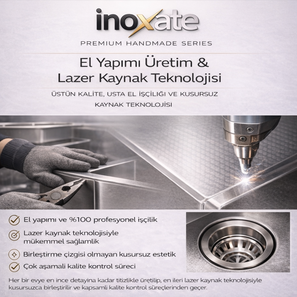 INOXATE El Yapımı Krom Çelik Mutfak Evyesi