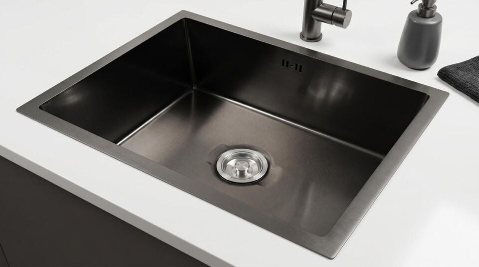 INOXATE Antrasit El Yapımı Paslanmaz Çelik Mutfak Evyesi 45x60